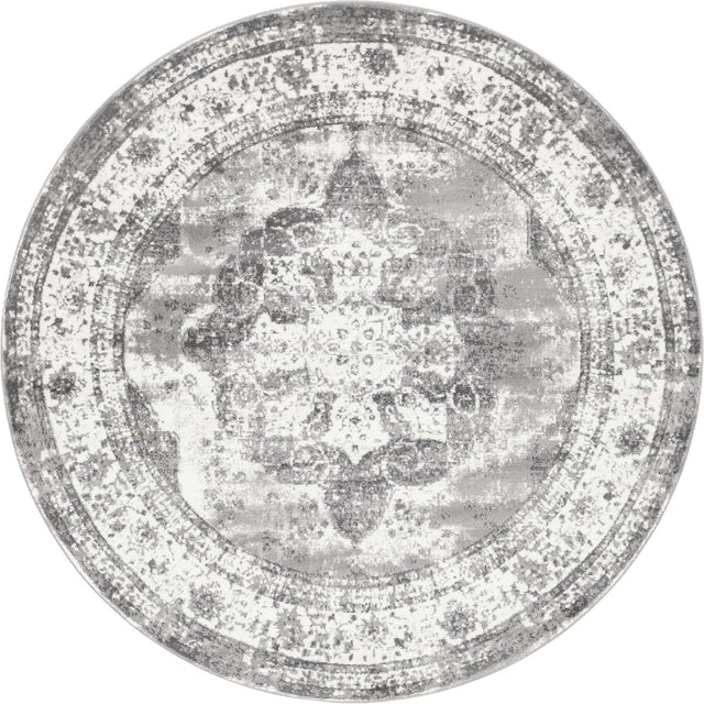 Gray 7' 1 x 7' 1 Sofia Round Area Rug Durable Easy Clean Stain Resistant Unique Carpet for Affordable Interior Home Design for Sale at Rug Engine