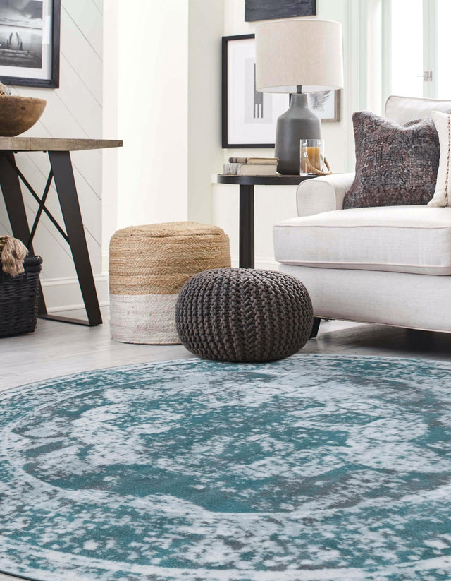 Turquoise 7' 1 x 7' 1 Sofia Round Area Rug Durable Easy Clean Stain Resistant Unique Carpet for Affordable Interior Home Design for Sale at Rug Engine