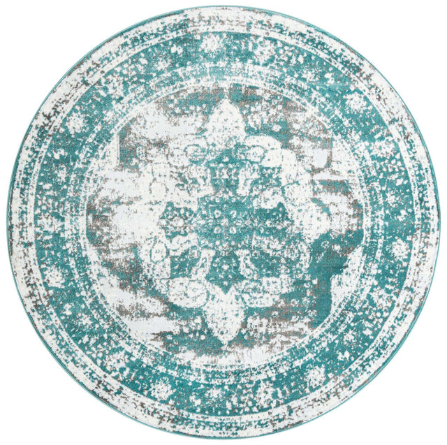 Turquoise 7' 1 x 7' 1 Sofia Round Area Rug Durable Easy Clean Stain Resistant Unique Carpet for Affordable Interior Home Design for Sale at Rug Engine