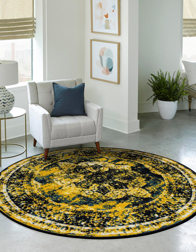 Navy Blue 5' 3 x 5' 3 Sofia Round Area Rug Durable Easy Clean Stain Resistant Unique Carpet for Affordable Interior Home Design for Sale at Rug Engine