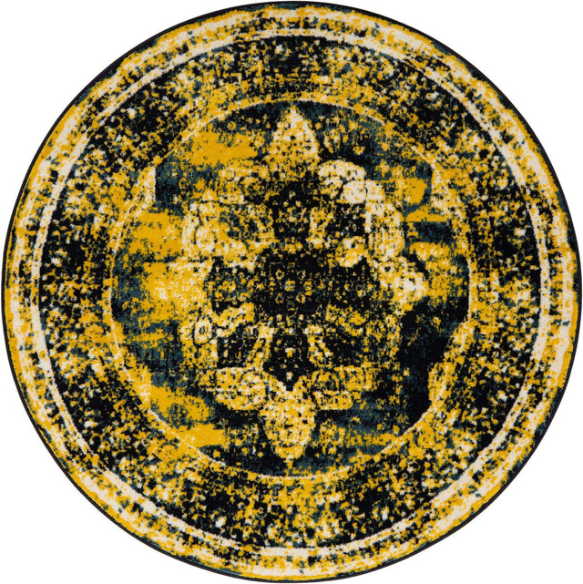 Navy Blue 5' 3 x 5' 3 Sofia Round Area Rug Durable Easy Clean Stain Resistant Unique Carpet for Affordable Interior Home Design for Sale at Rug Engine