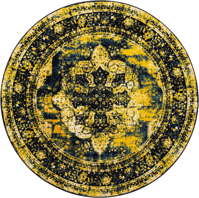 Navy Blue 7' 1 x 7' 1 Sofia Round Area Rug Durable Easy Clean Stain Resistant Unique Carpet for Affordable Interior Home Design for Sale at Rug Engine
