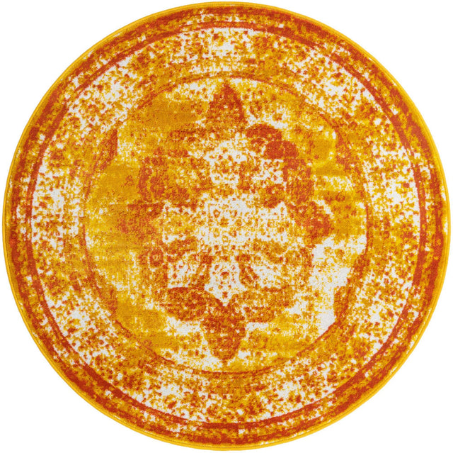 Orange 5' 3 x 5' 3 Sofia Round Area Rug Durable Easy Clean Stain Resistant Unique Carpet for Affordable Interior Home Design for Sale at Rug Engine