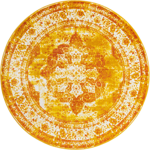 Orange 7' 1 x 7' 1 Sofia Round Area Rug Durable Easy Clean Stain Resistant Unique Carpet for Affordable Interior Home Design for Sale at Rug Engine