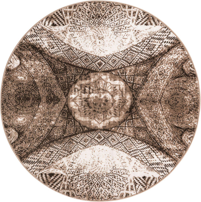 Brown 5' 3 x 5' 3 Sofia Round Area Rug Durable Easy Clean Stain Resistant Unique Carpet for Affordable Interior Home Design for Sale at Rug Engine