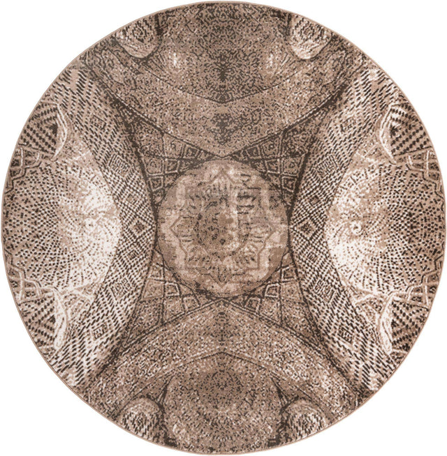 Brown 7' 1 x 7' 1 Sofia Round Area Rug Durable Easy Clean Stain Resistant Unique Carpet for Affordable Interior Home Design for Sale at Rug Engine
