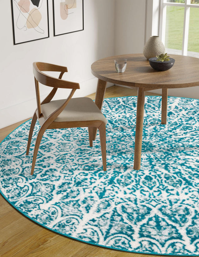 Turquoise 5' 3 x 5' 3 Sofia Round Area Rug Durable Easy Clean Stain Resistant Unique Carpet for Affordable Interior Home Design for Sale at Rug Engine