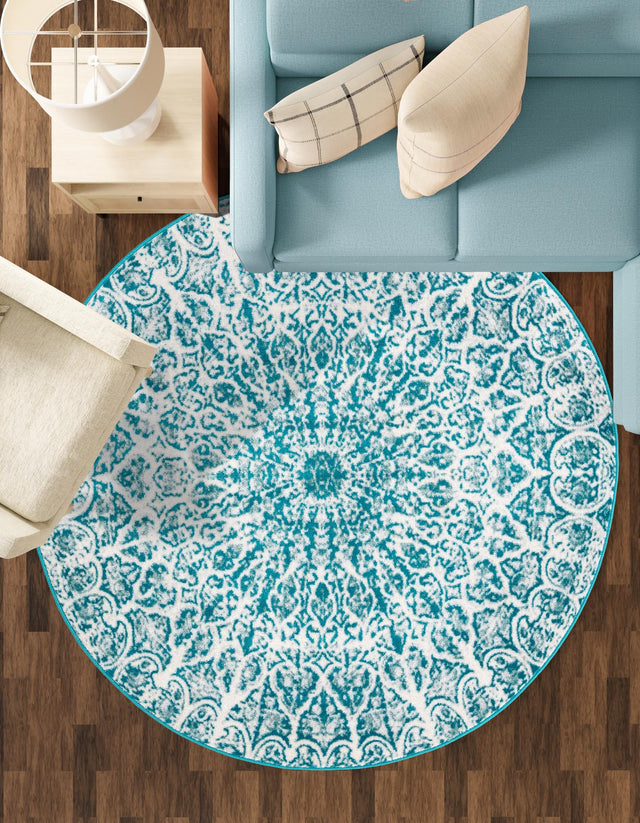 Turquoise 5' 3 x 5' 3 Sofia Round Area Rug Durable Easy Clean Stain Resistant Unique Carpet for Affordable Interior Home Design for Sale at Rug Engine
