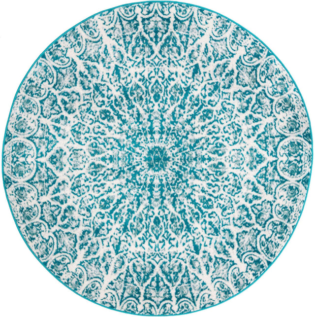 Turquoise 5' 3 x 5' 3 Sofia Round Area Rug Durable Easy Clean Stain Resistant Unique Carpet for Affordable Interior Home Design for Sale at Rug Engine