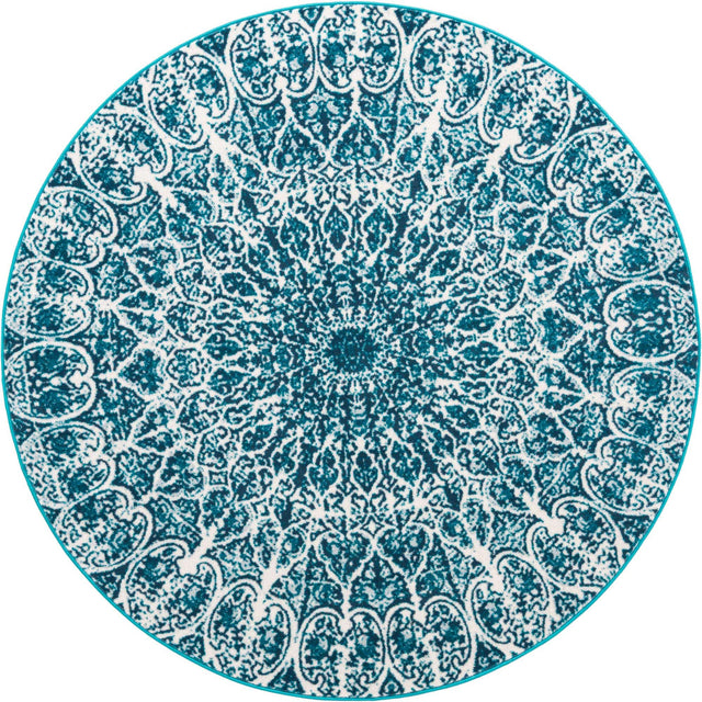 Turquoise 7' 1 x 7' 1 Sofia Round Area Rug Durable Easy Clean Stain Resistant Unique Carpet for Affordable Interior Home Design for Sale at Rug Engine