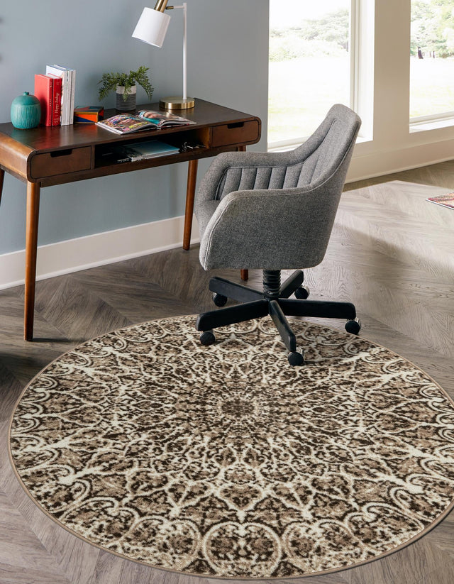 Brown 5' 3 x 5' 3 Sofia Round Area Rug Durable Easy Clean Stain Resistant Unique Carpet for Affordable Interior Home Design for Sale at Rug Engine