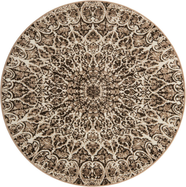 Brown 5' 3 x 5' 3 Sofia Round Area Rug Durable Easy Clean Stain Resistant Unique Carpet for Affordable Interior Home Design for Sale at Rug Engine