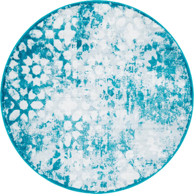 Turquoise 5' 1 x 5' 1 Sofia Round Area Rug Durable Easy Clean Stain Resistant Unique Carpet for Affordable Interior Home Design for Sale at Rug Engine