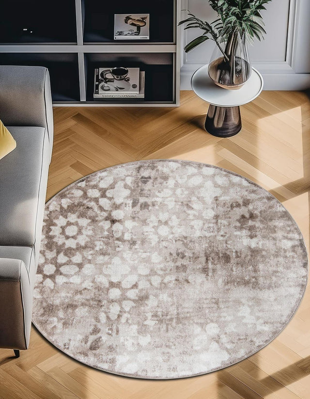 Brown 5' 3 x 5' 3 Sofia Round Area Rug Durable Easy Clean Stain Resistant Unique Carpet for Affordable Interior Home Design for Sale at Rug Engine