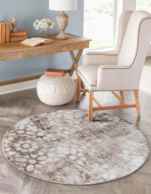 Brown 5' 3 x 5' 3 Sofia Round Area Rug Durable Easy Clean Stain Resistant Unique Carpet for Affordable Interior Home Design for Sale at Rug Engine