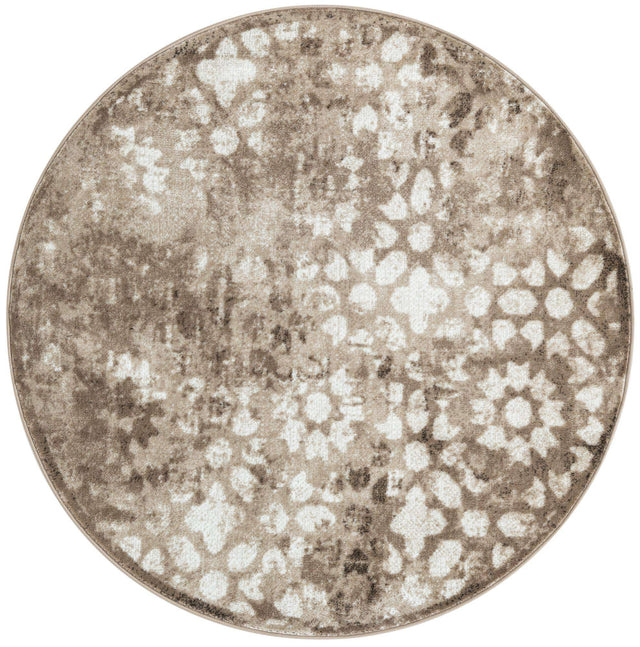 Brown 5' 3 x 5' 3 Sofia Round Area Rug Durable Easy Clean Stain Resistant Unique Carpet for Affordable Interior Home Design for Sale at Rug Engine