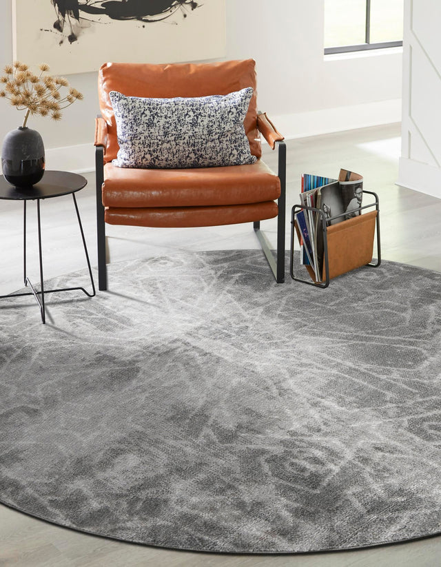 Dark Gray 7' 1 x 7' 1 Sofia Round Area Rug Durable Easy Clean Stain Resistant Unique Carpet for Affordable Interior Home Design for Sale at Rug Engine