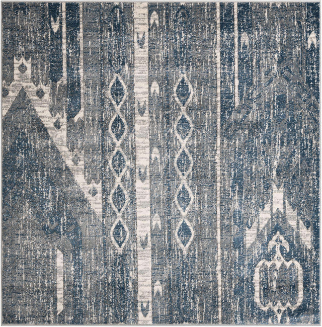 Blue Gray 6' 1 x 6' 1 Portland Square Area Rug 85% Polypropylene & 15% Polyester Vintage Distressed Traditional Carpet for Home Decor for Sale at Rug Engine