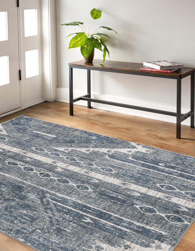 Blue Gray 6' 1 x 9' Portland Rectangle Area Rug 85% Polypropylene & 15% Polyester Vintage Distressed Traditional Carpet for Home Decor for Sale at Rug Engine