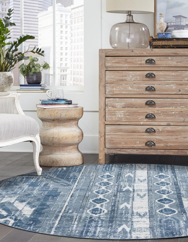 Blue Gray 3' 1 x 3' 1 Portland Round Area Rug 85% Polypropylene & 15% Polyester Vintage Distressed Traditional Carpet for Home Decor for Sale at Rug Engine