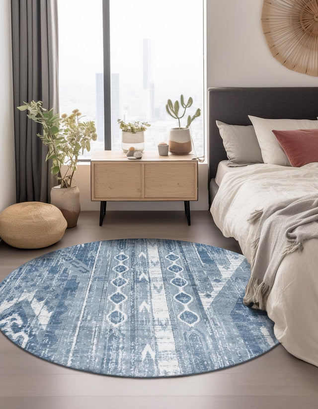 Blue Gray 5' 3 x 5' 3 Portland Round Area Rug 85% Polypropylene & 15% Polyester Vintage Distressed Traditional Carpet for Home Decor for Sale at Rug Engine
