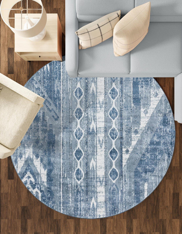 Blue Gray 5' 3 x 5' 3 Portland Round Area Rug 85% Polypropylene & 15% Polyester Vintage Distressed Traditional Carpet for Home Decor for Sale at Rug Engine