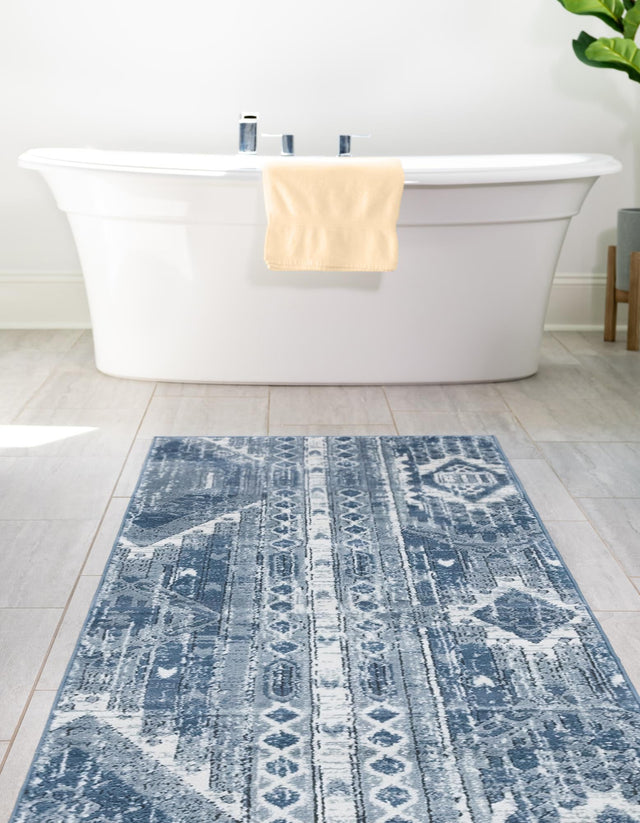 Blue Gray 2' x 6' 1 Portland Runner Area Rug 85% Polypropylene & 15% Polyester Vintage Distressed Traditional Carpet for Home Decor for Sale at Rug Engine