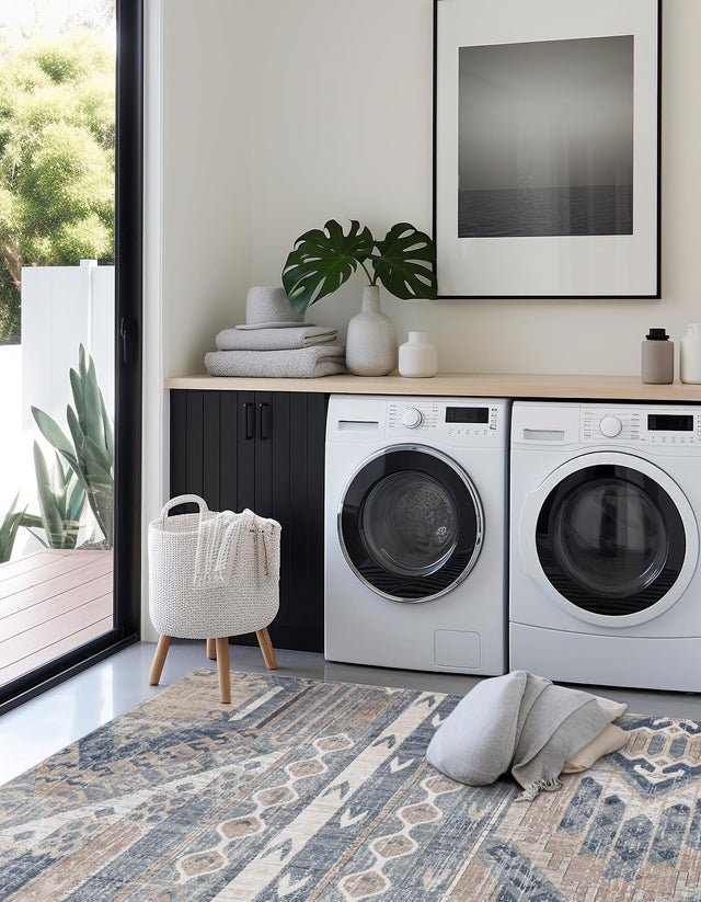 Navy Blue 6' 1 x 6' 1 Portland Square Area Rug 85% Polypropylene & 15% Polyester Vintage Distressed Traditional Carpet for Home Decor for Sale at Rug Engine