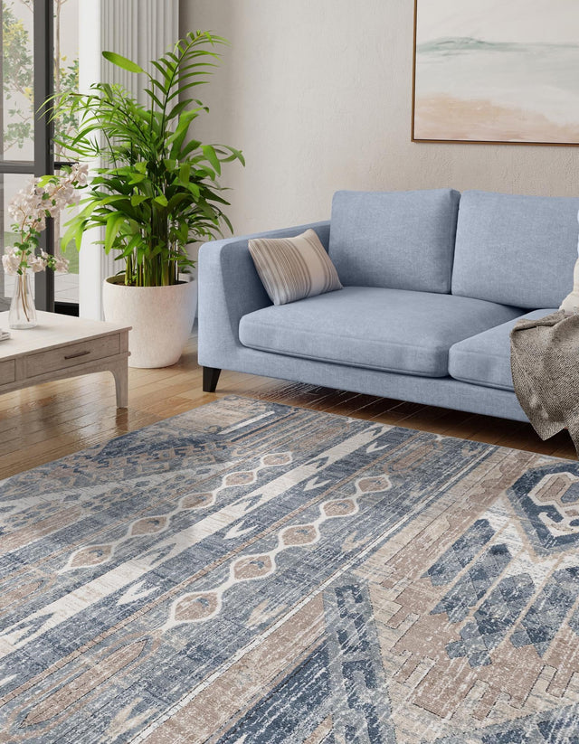 Navy Blue 7' 10 x 7' 10 Portland Square Area Rug 85% Polypropylene & 15% Polyester Vintage Distressed Traditional Carpet for Home Decor for Sale at Rug Engine