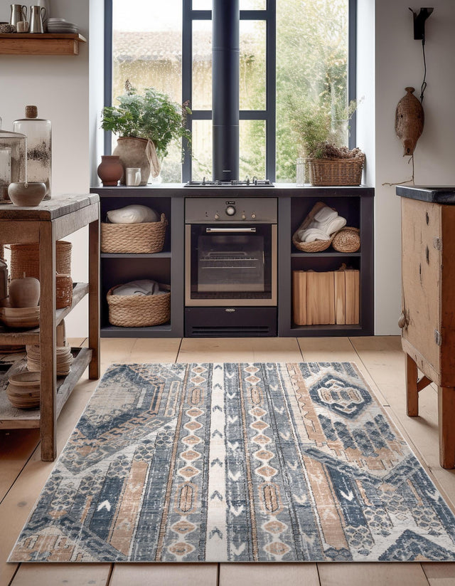 Navy Blue 4' 1 x 6' 1 Portland Rectangle Area Rug 85% Polypropylene & 15% Polyester Vintage Distressed Traditional Carpet for Home Decor for Sale at Rug Engine