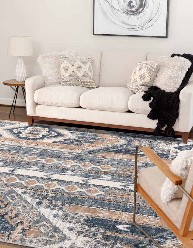 Navy Blue 7' 10 x 11' Portland Rectangle Area Rug 85% Polypropylene & 15% Polyester Vintage Distressed Traditional Carpet for Home Decor for Sale at Rug Engine