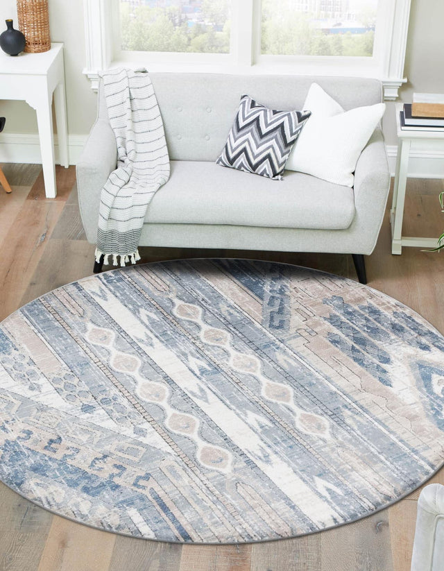 Navy Blue 5' 3 x 5' 3 Portland Round Area Rug 85% Polypropylene & 15% Polyester Vintage Distressed Traditional Carpet for Home Decor for Sale at Rug Engine