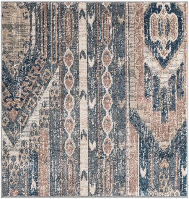 Navy Blue 4' 1 x 4' 1 Portland Square Area Rug 85% Polypropylene & 15% Polyester Vintage Distressed Traditional Carpet for Home Decor for Sale at Rug Engine