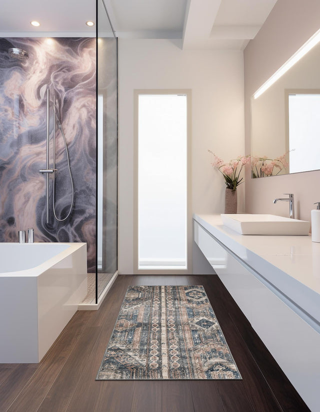 Navy Blue 2' 7 x 13' 1 Portland Runner Area Rug 85% Polypropylene & 15% Polyester Vintage Distressed Traditional Carpet for Home Decor for Sale at Rug Engine