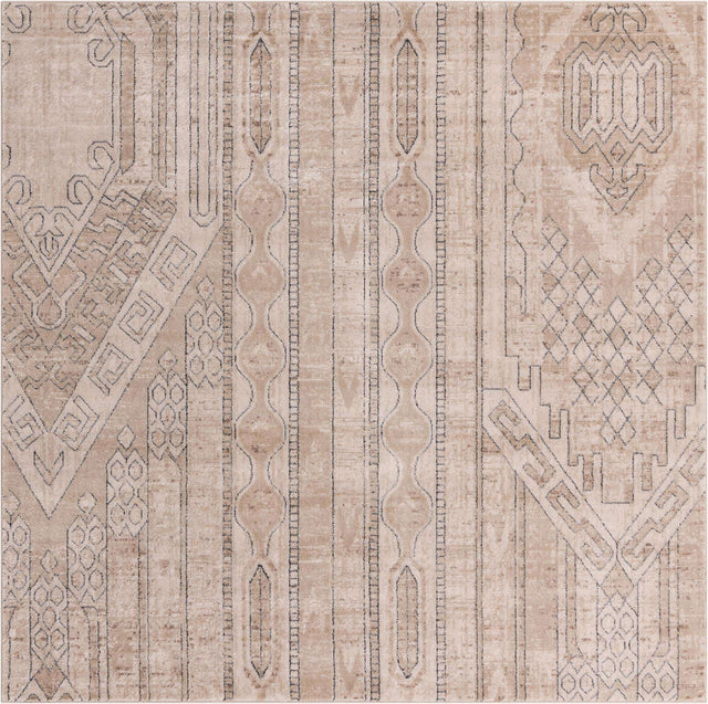 Ivory 7' 10 x 7' 10 Portland Square Area Rug 85% Polypropylene & 15% Polyester Vintage Distressed Traditional Carpet for Home Decor for Sale at Rug Engine