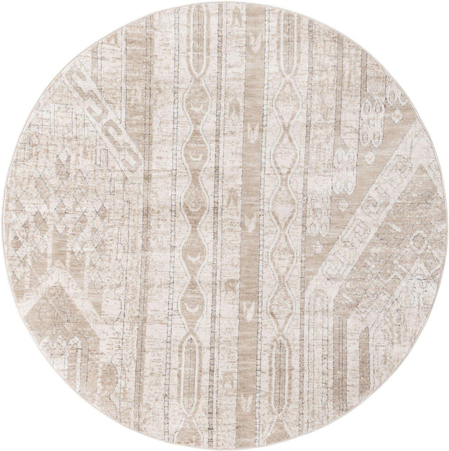 Ivory 7' 1 x 7' 1 Portland Round Area Rug 85% Polypropylene & 15% Polyester Vintage Distressed Traditional Carpet for Home Decor for Sale at Rug Engine