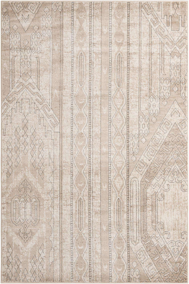 Ivory 6' 1 x 9' Portland Rectangle Area Rug 85% Polypropylene & 15% Polyester Vintage Distressed Traditional Carpet for Home Decor for Sale at Rug Engine