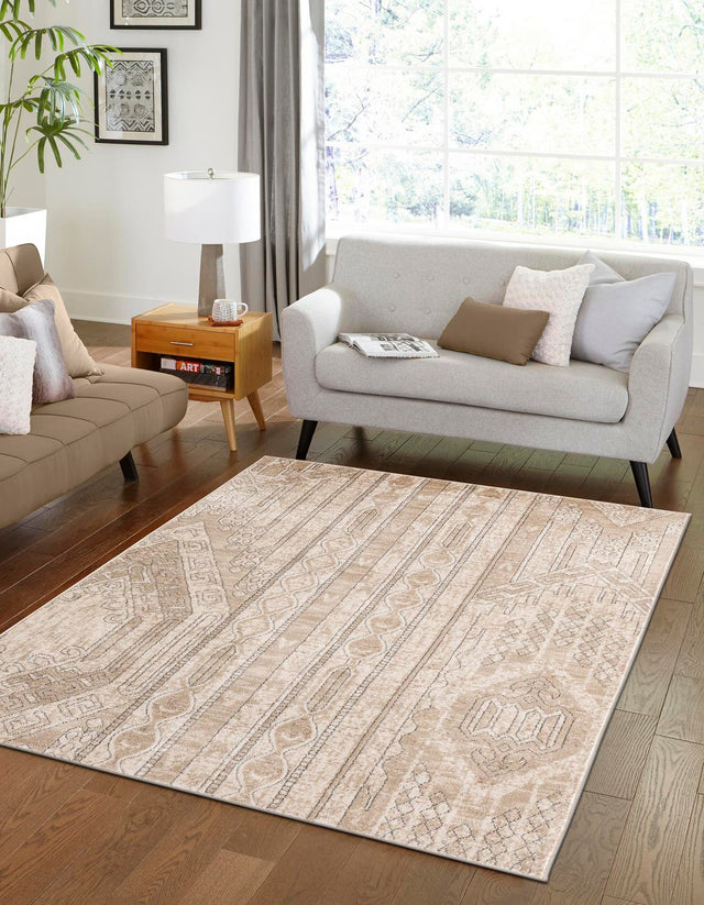 Ivory 9' x 12' Portland Rectangle Area Rug 85% Polypropylene & 15% Polyester Vintage Distressed Traditional Carpet for Home Decor for Sale at Rug Engine