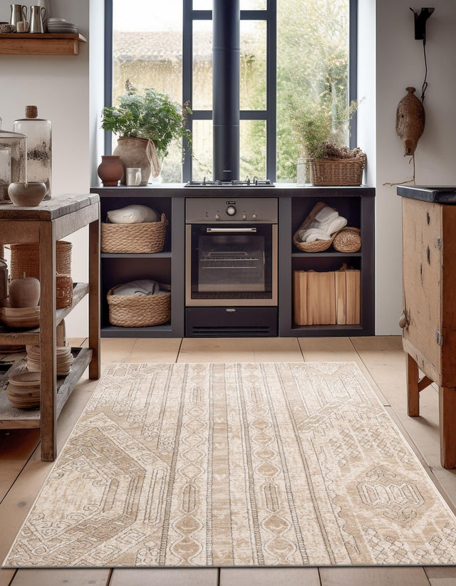 Ivory 9' x 12' Portland Rectangle Area Rug 85% Polypropylene & 15% Polyester Vintage Distressed Traditional Carpet for Home Decor for Sale at Rug Engine