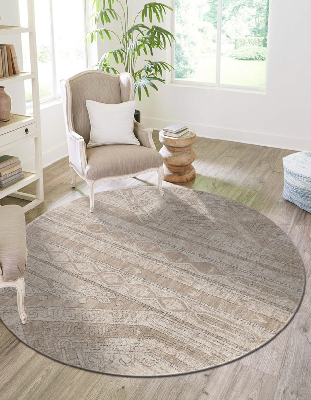 Ivory 6' 1 x 6' 1 Portland Round Area Rug 85% Polypropylene & 15% Polyester Vintage Distressed Traditional Carpet for Home Decor for Sale at Rug Engine
