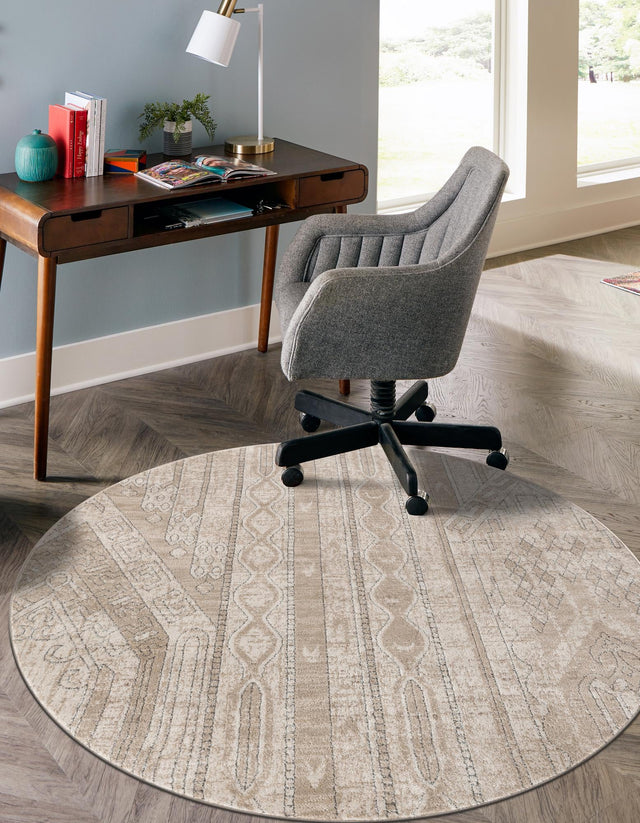 Ivory 5' 3 x 5' 3 Portland Round Area Rug 85% Polypropylene & 15% Polyester Vintage Distressed Traditional Carpet for Home Decor for Sale at Rug Engine