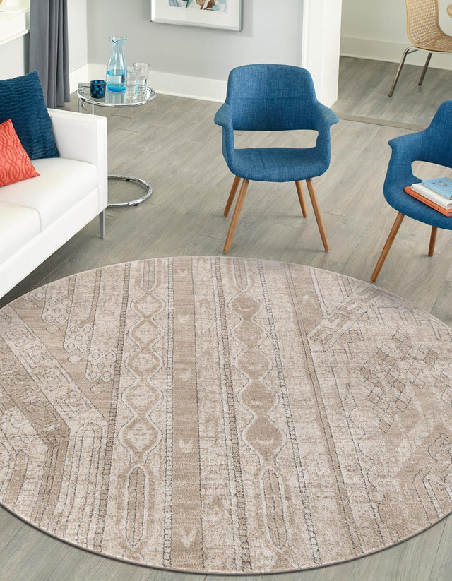 Ivory 5' 3 x 5' 3 Portland Round Area Rug 85% Polypropylene & 15% Polyester Vintage Distressed Traditional Carpet for Home Decor for Sale at Rug Engine