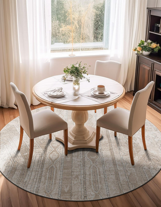 Ivory 5' 3 x 5' 3 Portland Round Area Rug 85% Polypropylene & 15% Polyester Vintage Distressed Traditional Carpet for Home Decor for Sale at Rug Engine