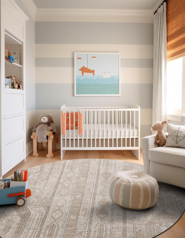 Ivory 5' 3 x 5' 3 Portland Round Area Rug 85% Polypropylene & 15% Polyester Vintage Distressed Traditional Carpet for Home Decor for Sale at Rug Engine