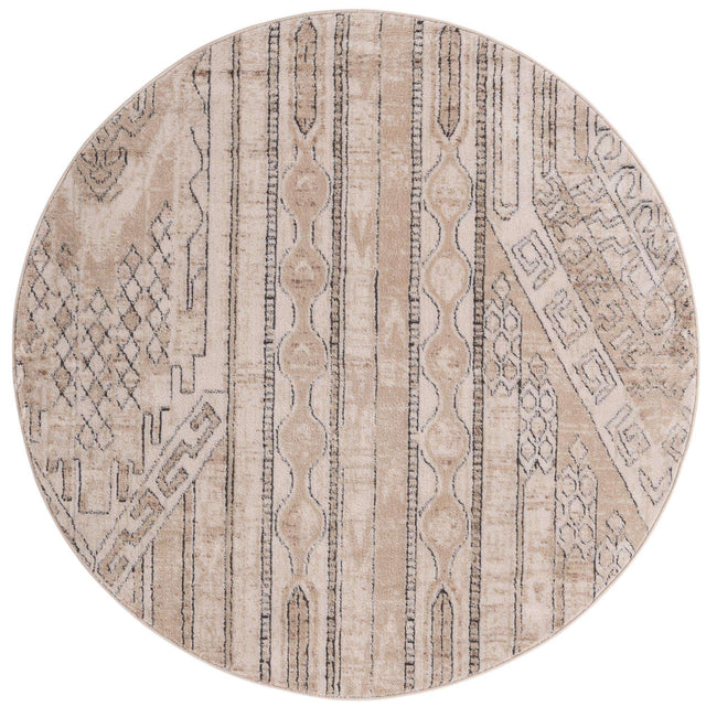 Ivory 5' 3 x 5' 3 Portland Round Area Rug 85% Polypropylene & 15% Polyester Vintage Distressed Traditional Carpet for Home Decor for Sale at Rug Engine