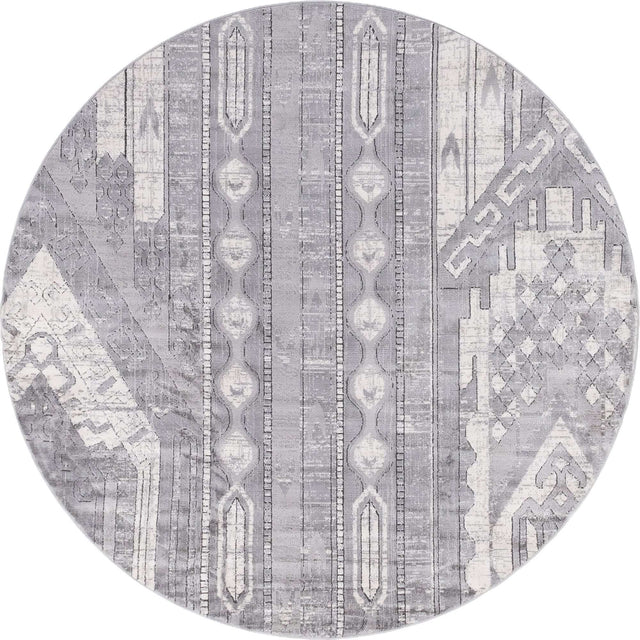 Gray 7' 1 x 7' 1 Portland Round Area Rug 85% Polypropylene & 15% Polyester Vintage Distressed Traditional Carpet for Home Decor for Sale at Rug Engine