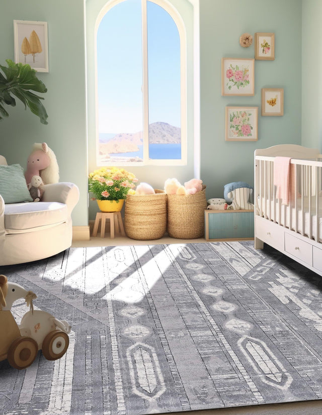 Gray 4' 1 x 4' 1 Portland Square Area Rug 85% Polypropylene & 15% Polyester Vintage Distressed Traditional Carpet for Home Decor for Sale at Rug Engine