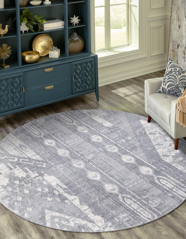 Gray 7' 1 x 7' 1 Portland Round Area Rug 85% Polypropylene & 15% Polyester Vintage Distressed Traditional Carpet for Home Decor for Sale at Rug Engine