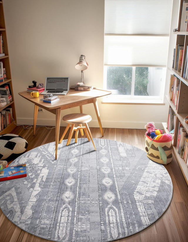 Gray 3' 1 x 3' 1 Portland Round Area Rug 85% Polypropylene & 15% Polyester Vintage Distressed Traditional Carpet for Home Decor for Sale at Rug Engine