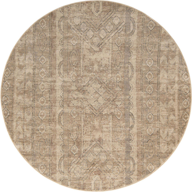 Ivory 7' 1 x 7' 1 Portland Round Area Rug 85% Polypropylene & 15% Polyester Vintage Distressed Traditional Carpet for Home Decor for Sale at Rug Engine